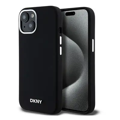 DKNY Liquid Silicone Small Metal Logo Apple iPhone 15 Plus / 14 Plus Magsafe hátlap tok, fekete