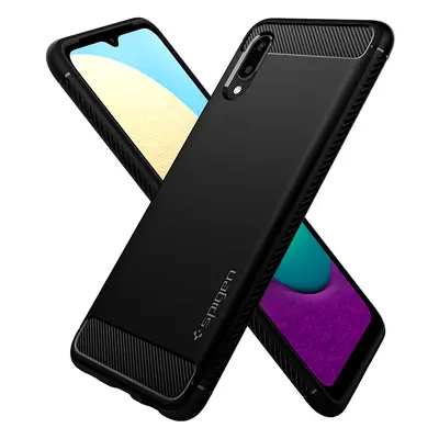 Samsung Galaxy A02 SM-A022F, Szilikon tok, Spigen Rugged Armor, karbon minta, fekete