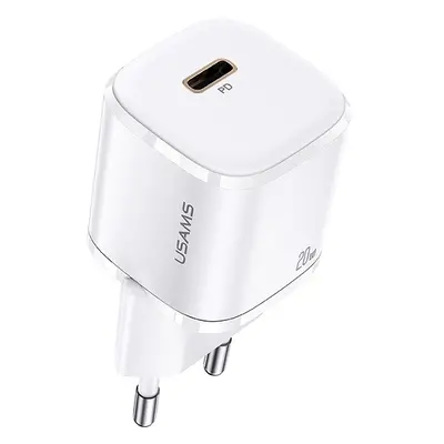 Hálózati töltő adapter, 20W, USB Type-C aljzat, gyorstöltés, PD, GaN, Usams T36, fehér