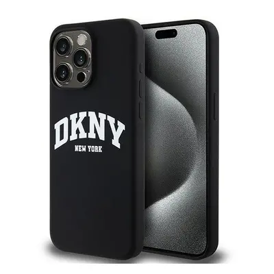 DKNY Liquid Silicone White Printed Logo Apple iPhone 13 Pro Max Magsafe hátlap tok, fekete