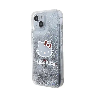 Hello Kitty Liquid Glitter Electroplating Head Logo Apple Iphone 15 hátlap tok, átlátszó