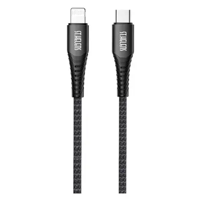 USB Type-C töltő- és adatkábel, Lightning, 120 cm, 20W, törésgátlóval, gyorstöltés, PD, cipőfűző