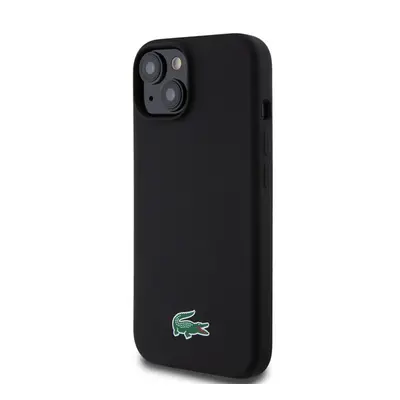 Lacoste Microfiber Croc Logo MagSafe iPhone 15 szilikon tok, fekete