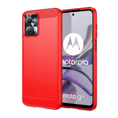 Motorola Moto G13 / G23, Szilikon tok, közepesen ütésálló, szálcsiszolt, karbon minta, piros