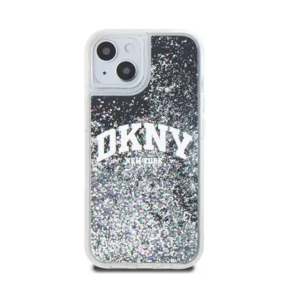 DKNY Liquid Glitter Arch Logo iPhone 15 hátlap tok, fekete