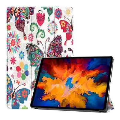 Lenovo Tab P11 Pro (11.5) TB-J706F / J706L, mappa tok, Trifold, színes nagy pillangó minta, fehé