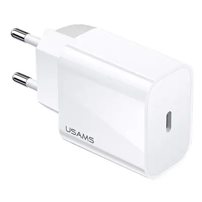 Hálózati töltő adapter, 20W, USB Type-C aljzat, gyorstöltés, PD, Usams T34, fehér