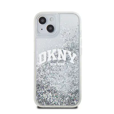 DKNY Liquid Glitter Arch Logo iPhone 15 hátlap tok, átlátszó