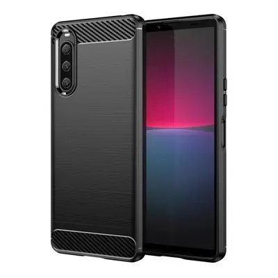 Sony Xperia 10 V, Szilikon tok, közepesen ütésálló, szálcsiszolt, karbon minta, fekete