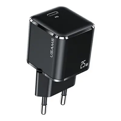 Hálózati töltő adapter, 25W, USB Type-C aljzat, gyorstöltés, PD, Usams T42, fekete