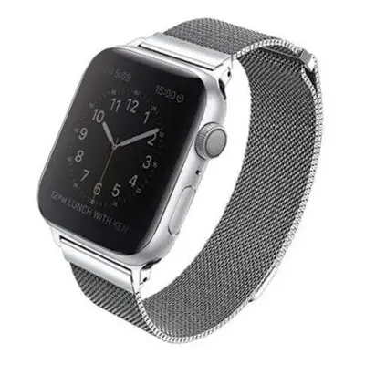 Apple Watch 1-6, SE (42 / 44 mm), fém pótszíj, milánói stílus, mágnes zárral, Uniq Dante, ezüst