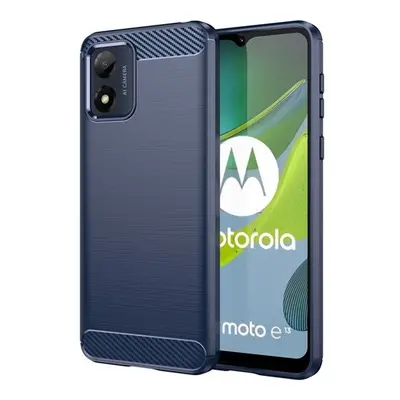 Motorola Moto E13, Szilikon tok, közepesen ütésálló, szálcsiszolt, karbon minta, sötétkék