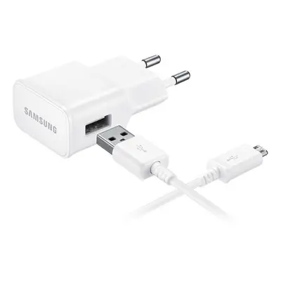 Hálózati töltő adapter, 5V / 1550mA, USB aljzat, microUSB kábellel, Samsung, fehér, gyári