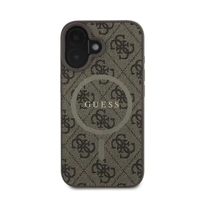 Guess 4G Ring Classic Logo Apple iPhone 16 hátlap tok, barna