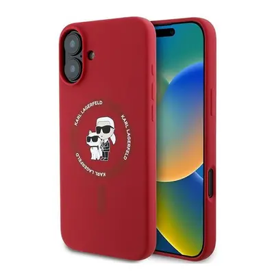 Karl Lagerfeld Silicone KC Heads Ring Apple iPhone 16 Plus hátlap tok, piros