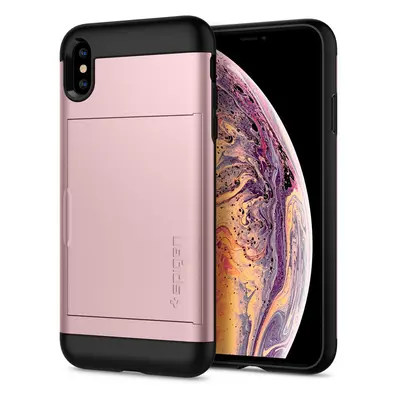 Apple iPhone XS Max, TPU szilikon tok, műanyag hátlappal, Spigen Slim Armor CS, vörösarany