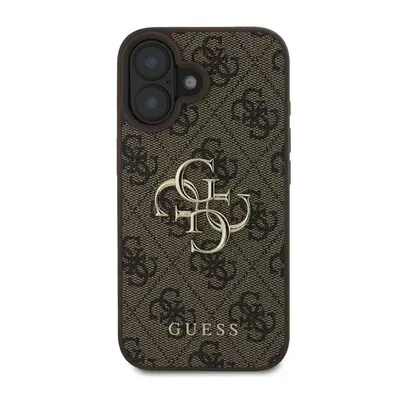 Guess PU 4G Metal Logo Apple iPhone 16 hátlap tok, barna