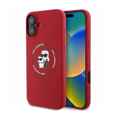 Karl Lagerfeld Silicone KC Heads Ring Apple iPhone 16 hátlap tok, piros