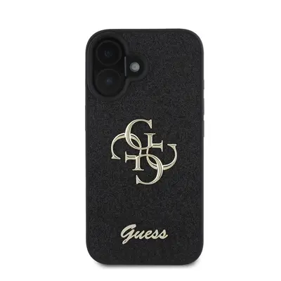 Guess Fixed Glitter Big 4G Apple iPhone 16 hátlap tok, fekete