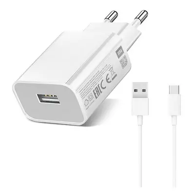 Hálózati töltő adapter, 10W, USB aljzat, USB Type-C kábellel, Xiaomi, fehér, gyári