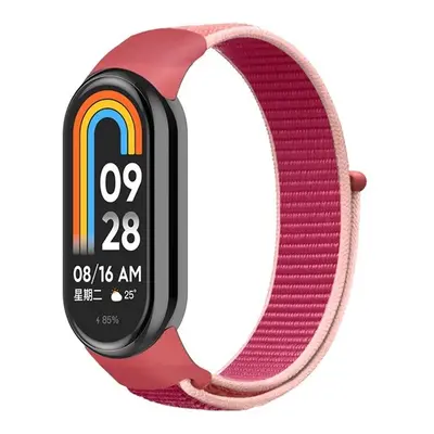 Xiaomi Mi Smart Band 8, textíl pótszíj, nylon, tépőzáras, állítható, légáteresztő, magenta/rózsa