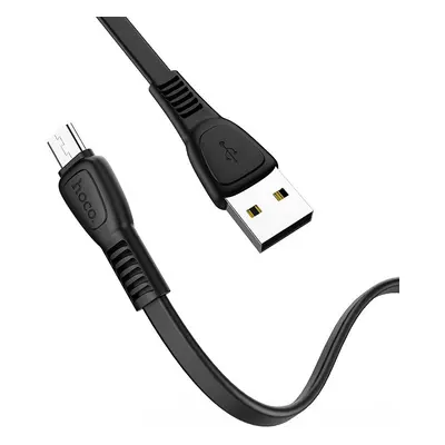 USB töltő- és adatkábel, microUSB, 100 cm, 2400 mA, törésgátlóval, lapos, Hoco X40 Noah, fekete