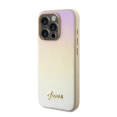 Guess PU Leather Iridescent Metal Script iPhone 15 Pro tok, arany