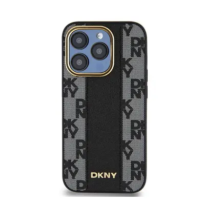 DKNY PU Leather Checkered Pattern Apple iPhone 15 Pro Magsafe tok, fekete