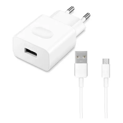 Hálózati töltő adapter, 18W, USB aljzat, microUSB kábellel, gyorstöltés, Huawei AP32, fehér, gyá