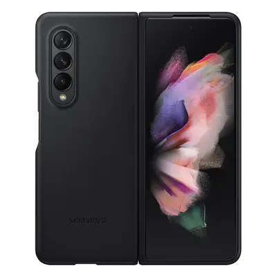 Samsung Galaxy Z Fold3 5G SM-F926B, Műanyag hátlap védőtok, bőr hátlap, fekete, gyári