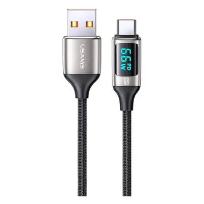 USB töltő- és adatkábel, USB Type-C, 120 cm, 6000 mA, LED kijelzővel, gyorstöltés, PD, cipőfűző 