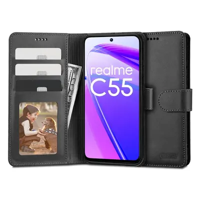 Realme C55, Oldalra nyíló tok, stand, mágnes csattal, TP Wallett, fekete