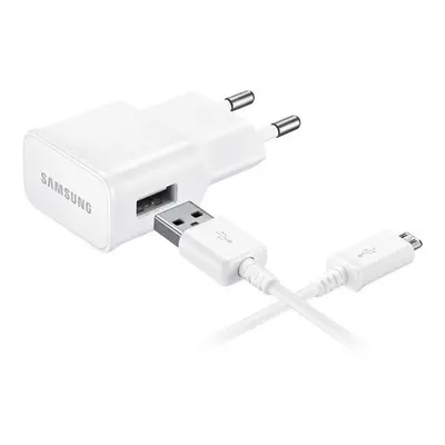 Hálózati töltő adapter, 5V / 2000mA, USB aljzat, microUSB kábellel, gyorstöltés, Samsung, fehér,