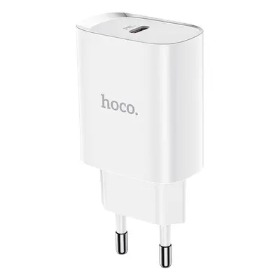 Hálózati töltő adapter, 20W, USB Type-C aljzat, gyorstöltés, PD, Hoco N14 Smart Charging, fehér