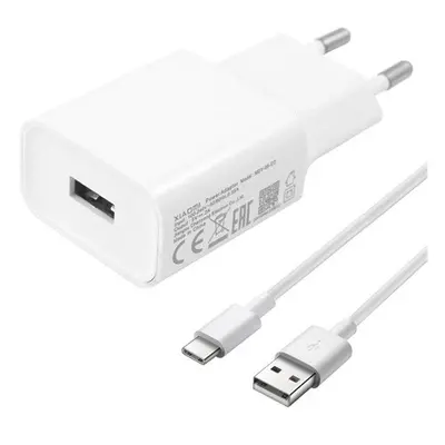 Hálózati töltő adapter, 10W, USB aljzat, USB Type-C kábellel, Xiaomi, fehér, gyári