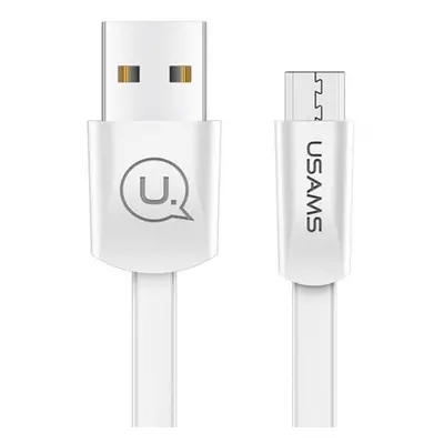 USB töltő- és adatkábel, microUSB, 120 cm, 2000 mA, lapos, USAMS U2, SJ201MIC02, fehér