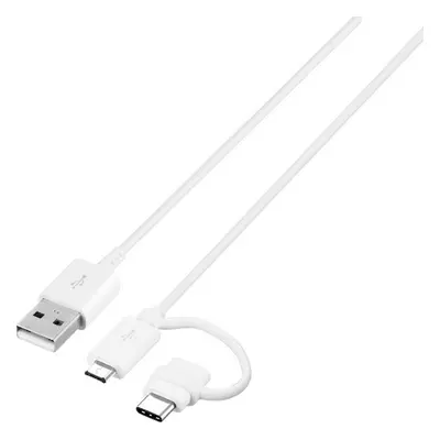 USB töltő- és adatkábel 2in1, 1 x microUSB, 1 x USB Type-C, 150 cm, Samsung, fehér, gyári