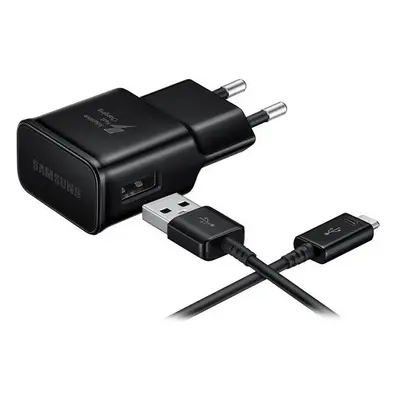 Hálózati töltő adapter, 5V / 2000mA, USB aljzat, microUSB kábellel, gyorstöltés, Samsung, fekete