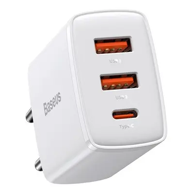 Hálózati töltő adapter, 30W, 2 x USB aljzat, USB Type-C aljzat, gyorstöltés, PD 3.0, QC 3.0, Bas