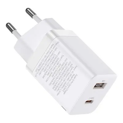 Hálózati töltő adapter, 30W, USB aljzat, USB Type-C aljzat, gyorstöltés, PD 3.0, QC 3.0, Baseus 