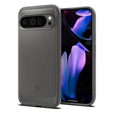 Google Pixel 9 Pro XL, Szilikon tok, Spigen Rugged Armor, karbon minta, szürke