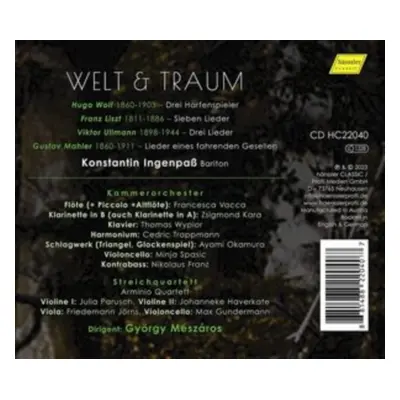 "Welt & Traum: Songs By Wolf/Liszt/Ullmann/Mahler" ("") (CD / Album)