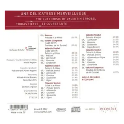 "Une Dlicatesse Merveilleuse: The Lute Music of Valentin Strobel" ("") (CD / Album)