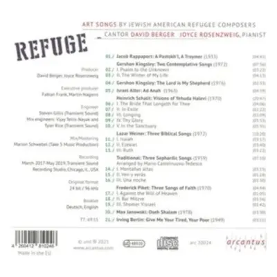 "Refuge: Art Songs By Jewish American Refugee Composers" ("") (CD / Album)