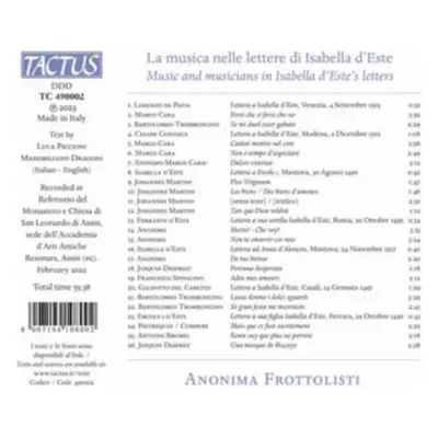 "La Musica Nelle Lettere Di Isabella D'Este" ("") (CD / Album)