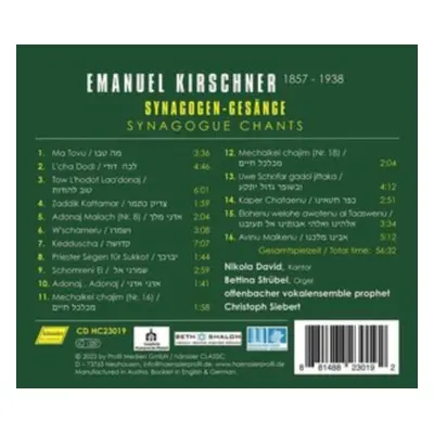 "Emanuel Kirshner: Synagogen-Gesnge (Synagogue Chants)" ("") (CD / Album)