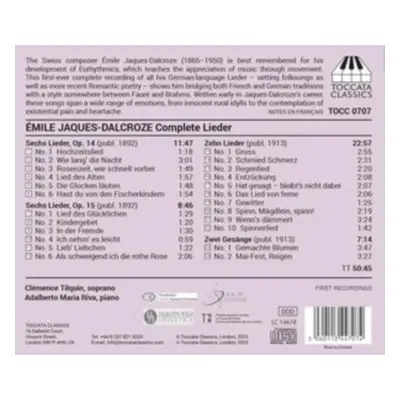 "Emile Jaques-Dalcroze: Complete Lieder" ("") (CD / Album)