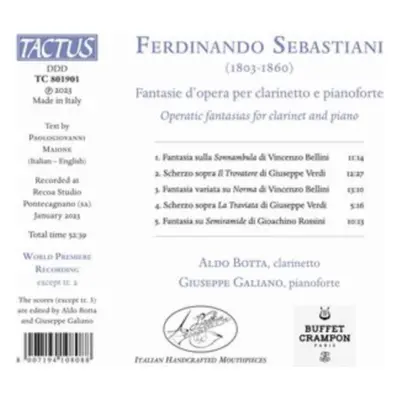 "Ferdinando Sebastiani: Fantasie D'opera Per Clarinetto E..." ("") (CD / Album)