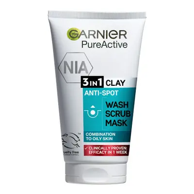 Garnier Skin Naturals Pure Active 3in1 Gel + Scrub + Anti-Acne Mask 3 az 1-ben tisztító fekete m