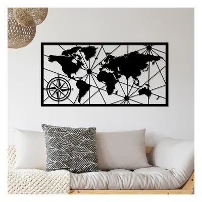 World Map Large 2 Fali fém dekoráció 120x60 Fekete